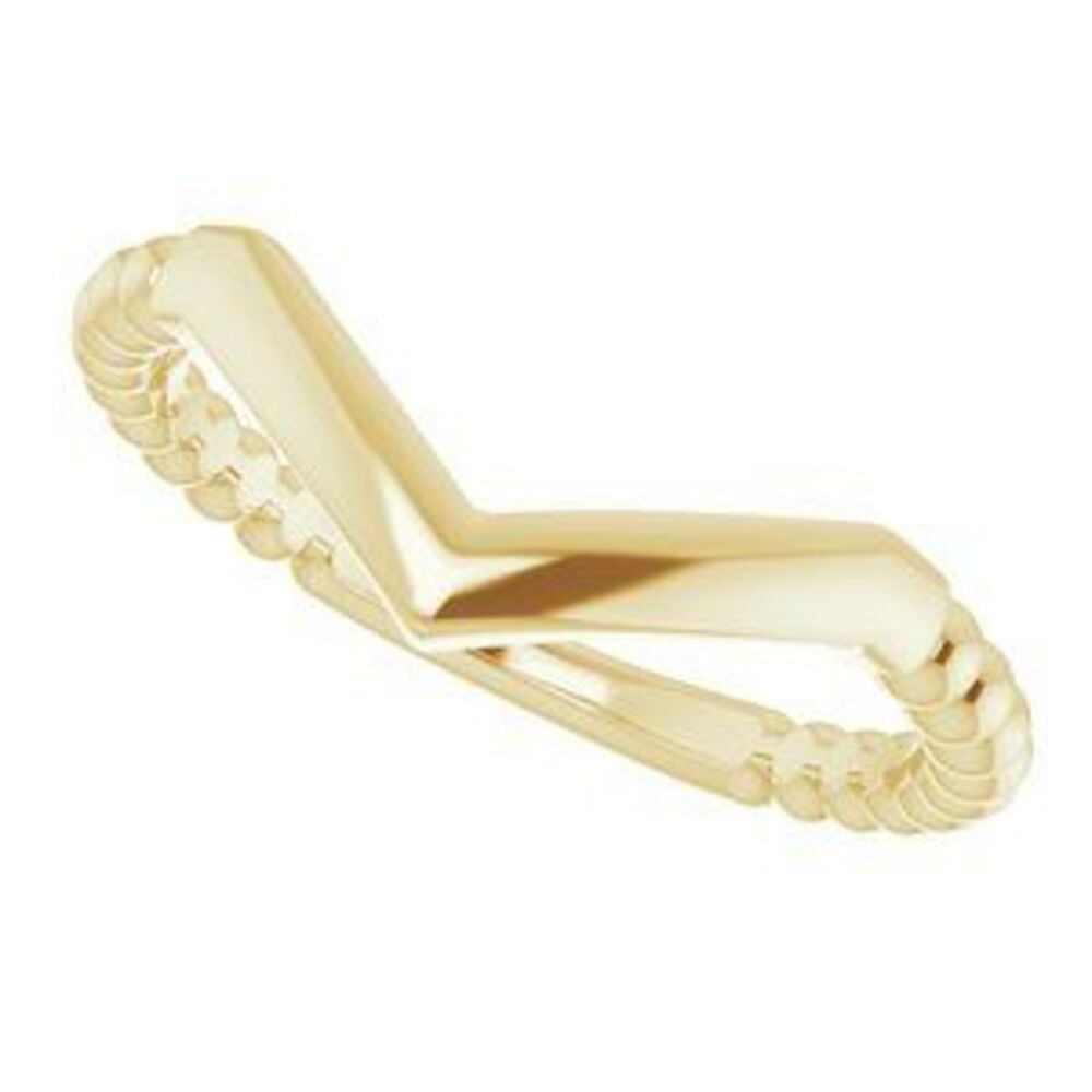 14k Yellow Stackable Beaded V-Ring - image 5